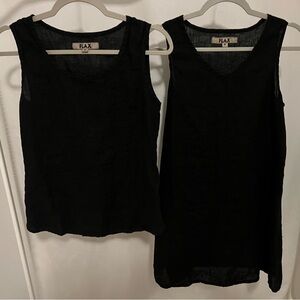 LOT of 2 FLAX 100% Linen Black Tunic Blouse Tank Top Sleeveless Size P Small